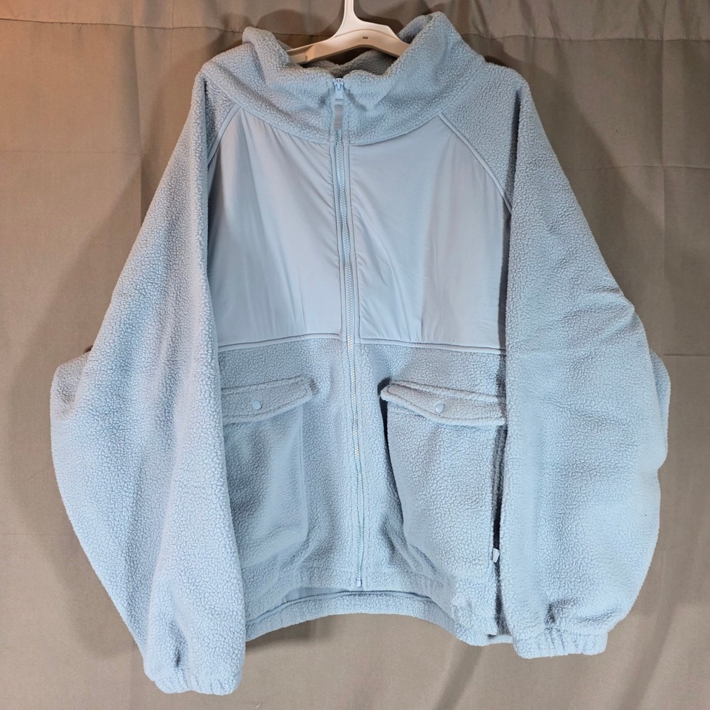 Blogilates Bonfire Fleece Jacket Light Blue Full Zip Tall Collar Women 3X NEW